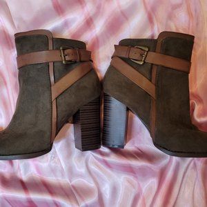 JustFab Green Olive Suede Ankle Booties